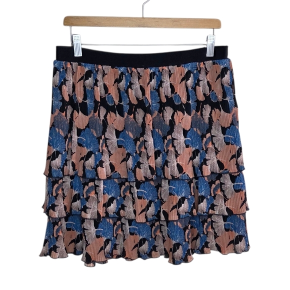 Melloday | Autumn Fan Leaf Pleated Tiered Layered Pull On Mini Skirt Size Large - Picture 1 of 4